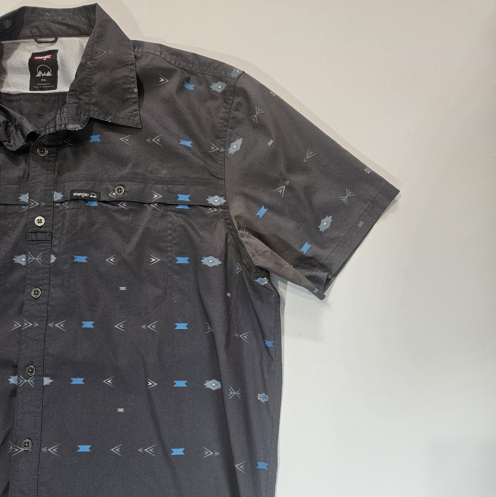 Wrangler Mens Utility Outdoor Camp Shirt 2XL Regular Fit Grey Blue Button Down - Picture 3 of 6
